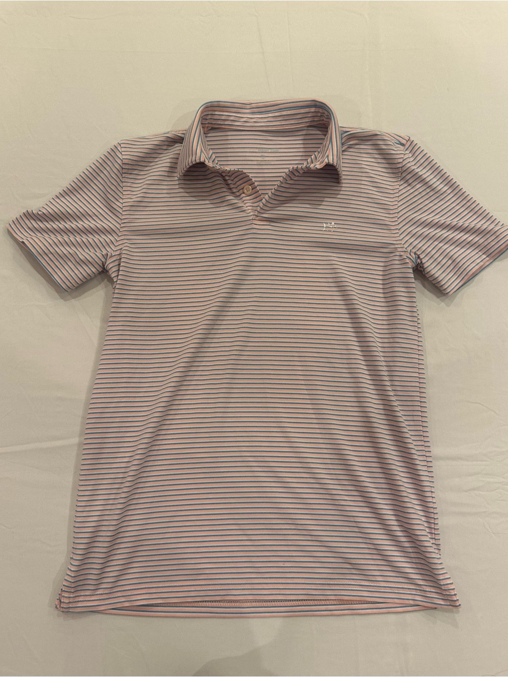 Southern Tide Boys Driver Micro-Striped Performance Polo Blue/Pink XL (Age 16)